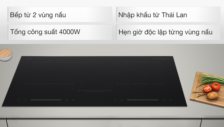 Tổng công suất 4000W cho khi nấu cùng lúc cả 2 bếp