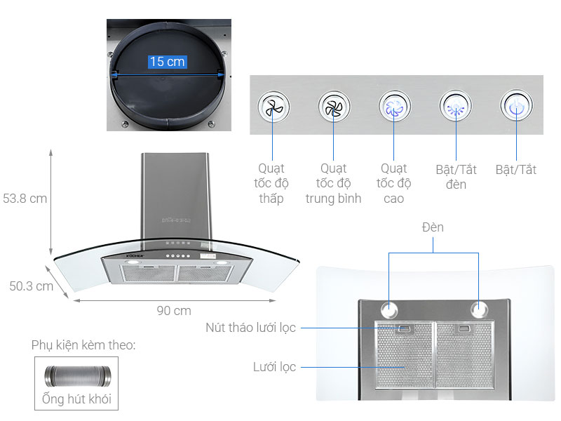 Máy hút mùi Kocher K-8890 rộng 90 cm