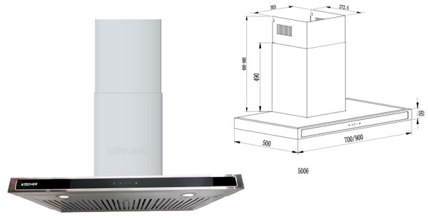 Máy hút mùi Kocher K-225D chữ T treo tường rộng 90cm