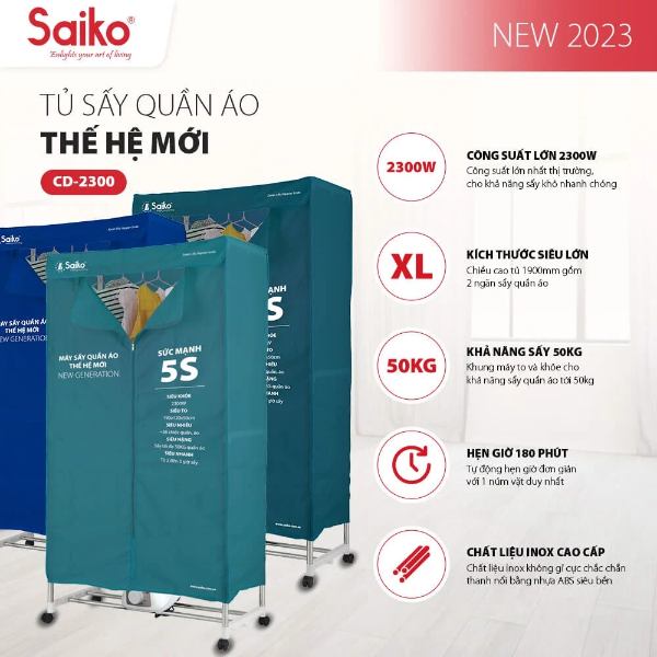 Điểm mới Tủ sấy quần áo Saiko CD-2300