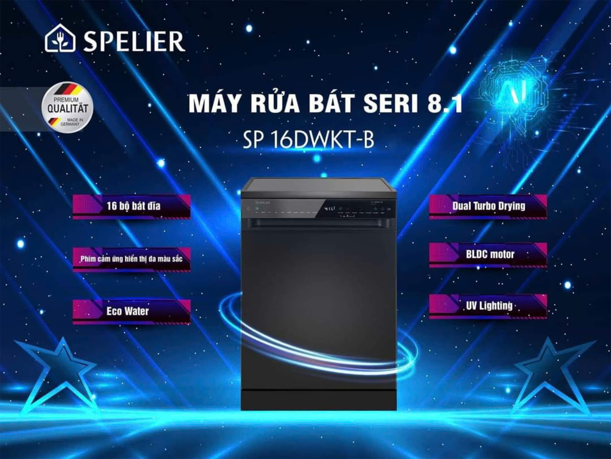 Máy rửa bát Spelier SP 16DWKT/B