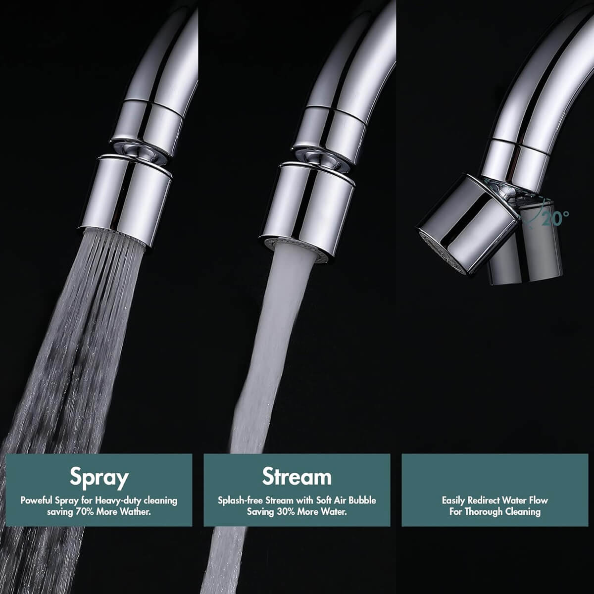 Đầu vòi hai chế độ Stream và Spray đáp ứng đa dạng nhu cầu làm sạch
