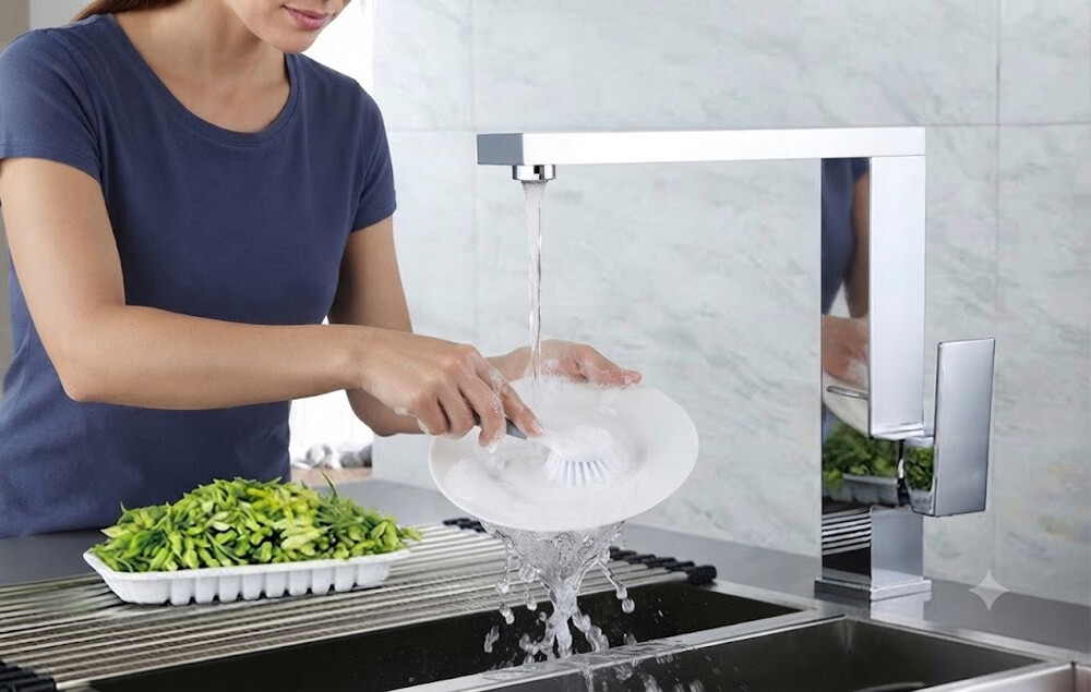 Thân vòi xoay 360° hỗ trợ thao tác rửa linh hoạt ở mọi vị trí