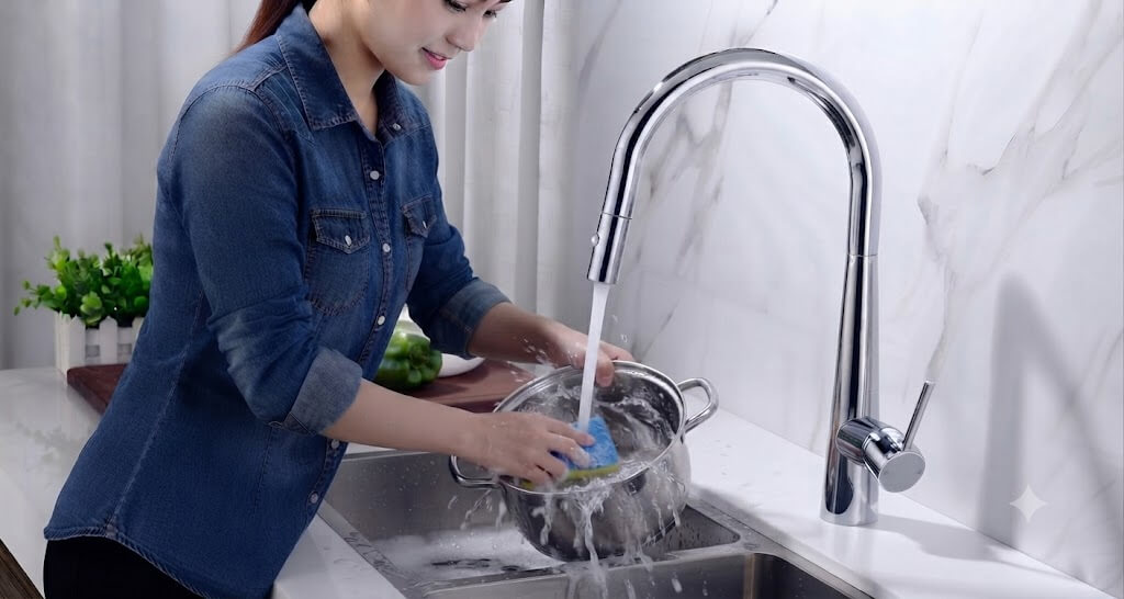 Chất liệu INOX 304 giúp Vòi rửa Roslerer RL-968 tăng độ bền và chống gỉ sét.