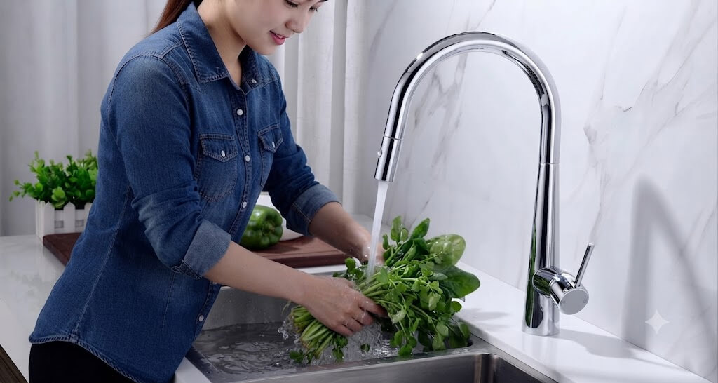 Vòi rửa Roslerer RL-968 mang thiết kế hiện đại phù hợp với nhiều không gian bếp