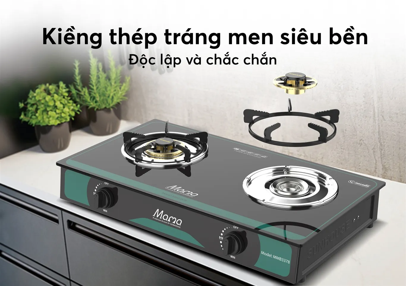 Bếp gas dương kính SUNHOUSE MMB3378