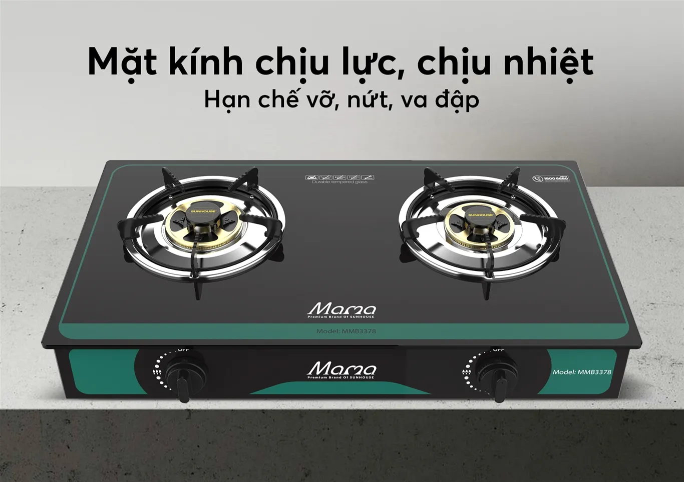 Bếp gas dương kính SUNHOUSE MMB3378