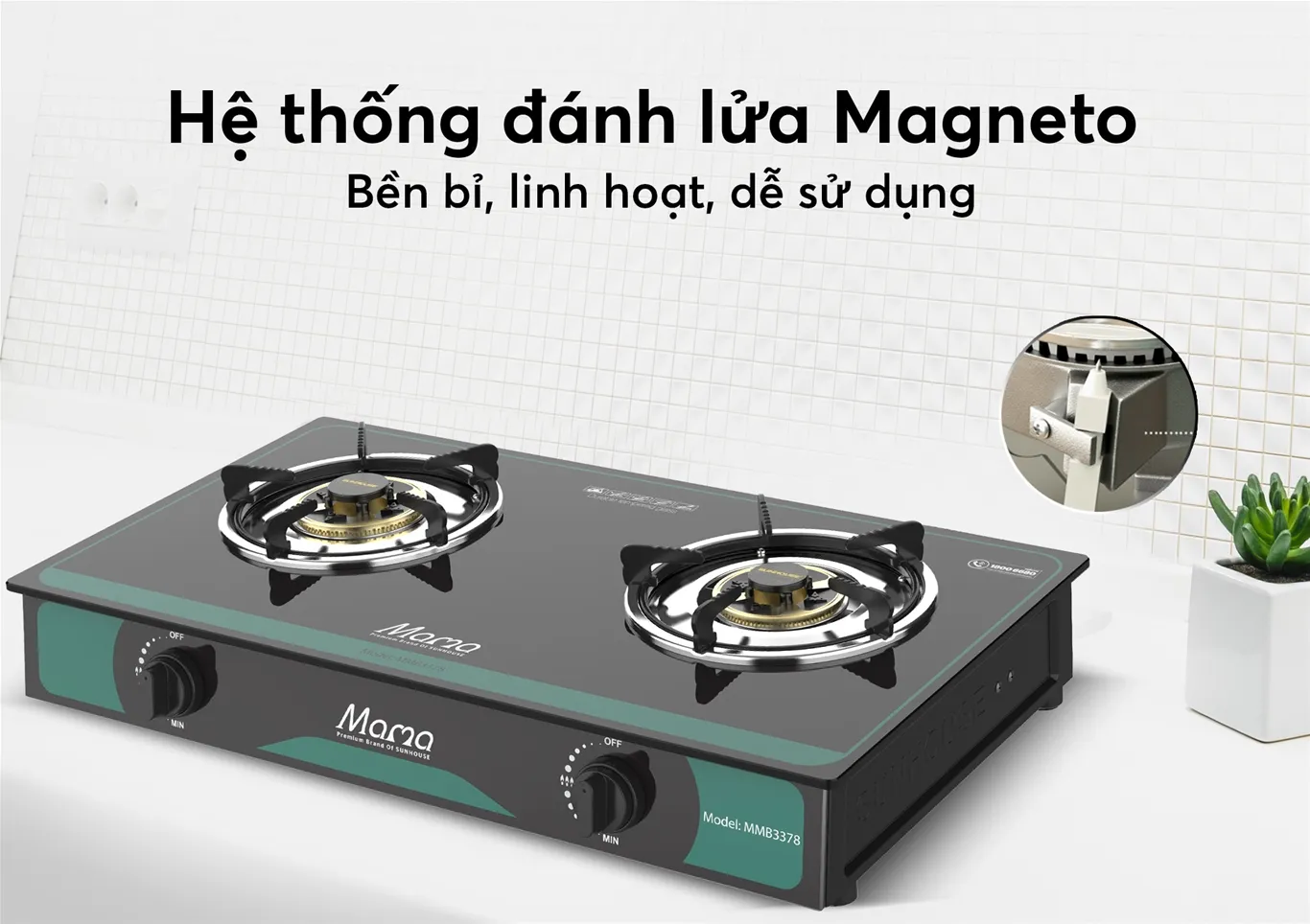 Bếp gas dương kính SUNHOUSE MMB3378