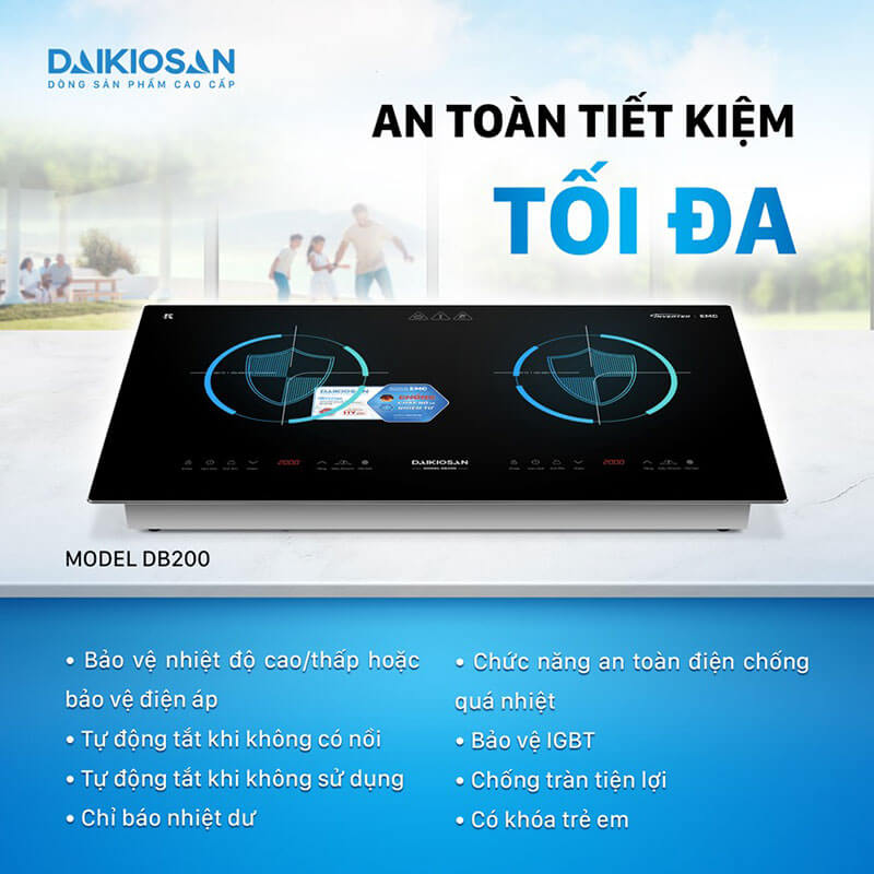 Bếp từ đôi Daikiosan DB200 2 vùng nấu