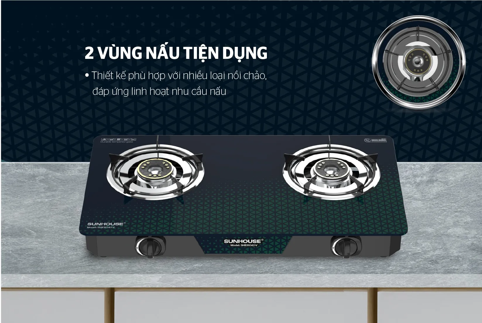 Bếp gas dương kính SUNHOUSE SHB31042-V 