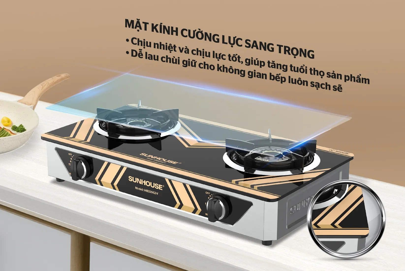 Bếp gas dương kính SUNHOUSE SHB32062-V