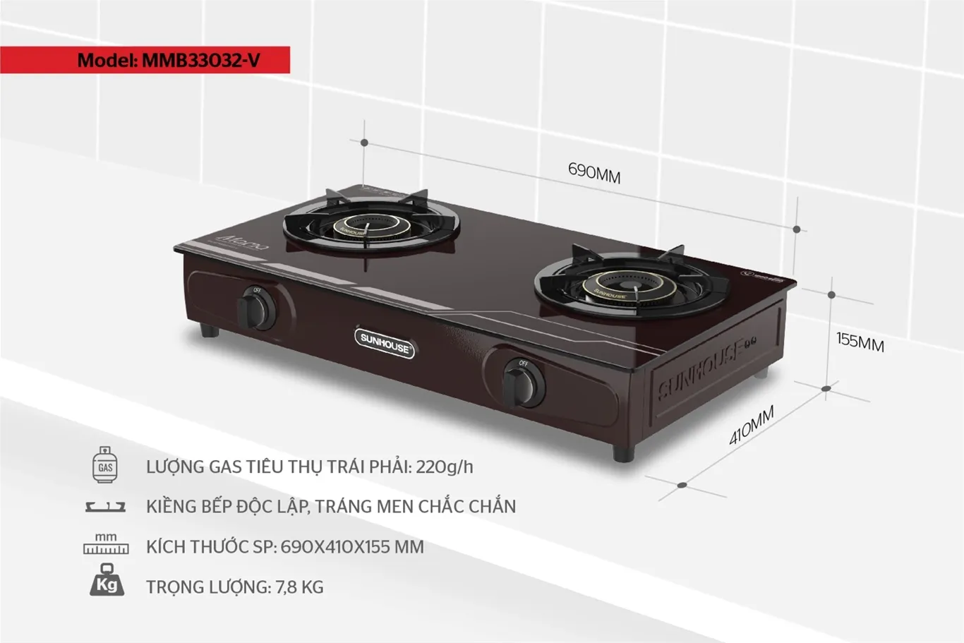 Bếp gas dương kính sunhouse mama mmb33032-v 12 Bếp gas dương kính Sunhouse Mama MMB33032-V