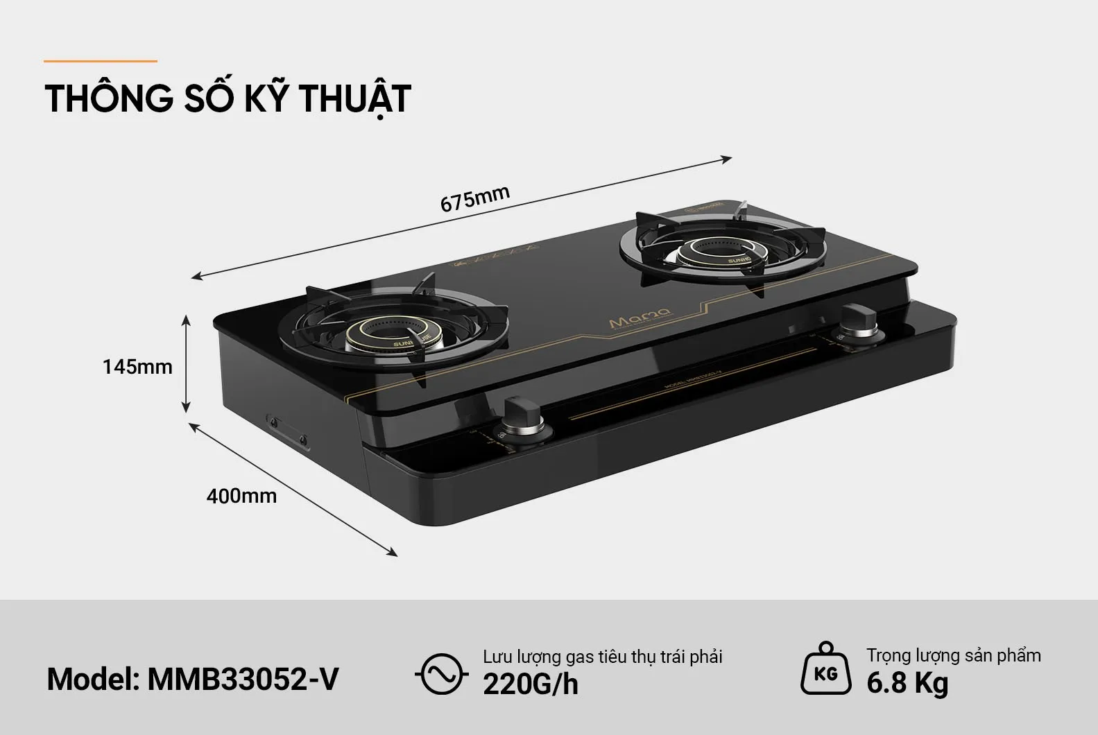 Bếp gas dương kính sunhouse mmb33052-v 14 BẾP GAS DƯƠNG KÍNH SUNHOUSE MMB33052-V
