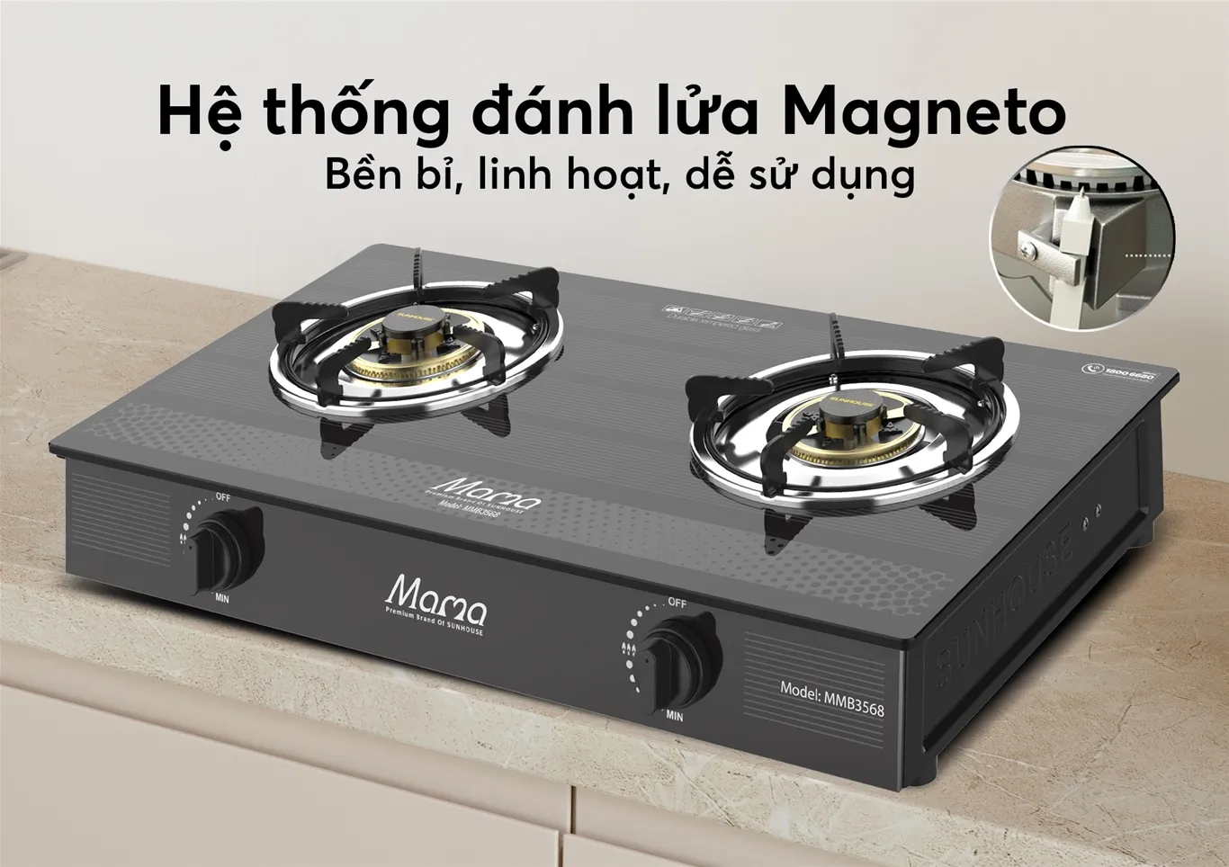 Bếp gas dương kính SUNHOUSE MMB3568 