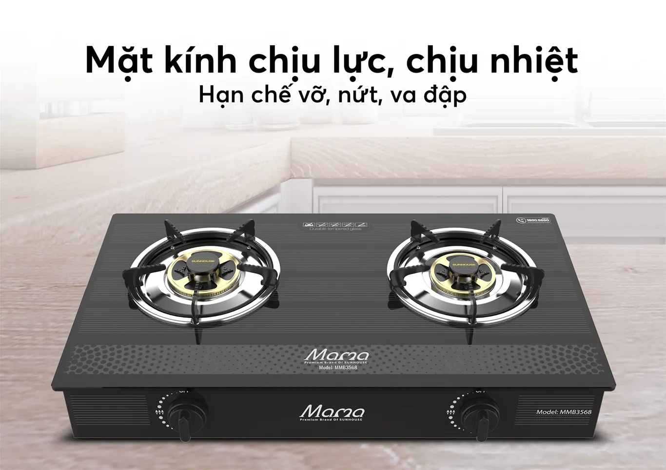 Bếp gas dương kính SUNHOUSE MMB3568 